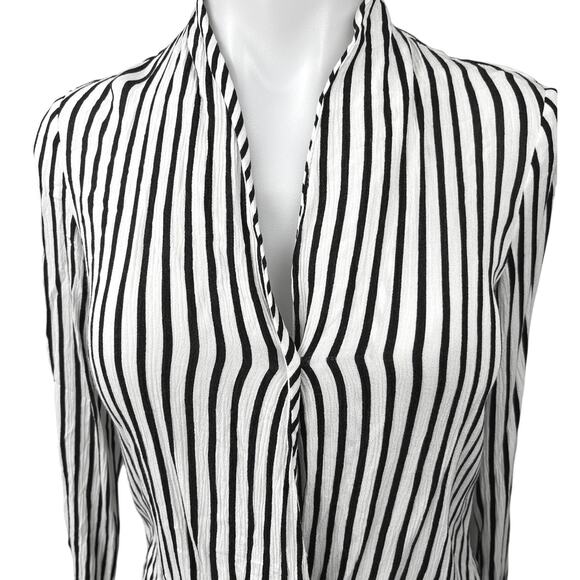 Zara TRF White Black Striped Faux Wrap V-neck Long Sleeve Blouse Top Size XS - Picture 3 of 5